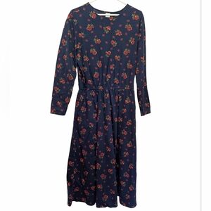 Vintage Lands' End Navy Long Sleeve Floral Midi Dress